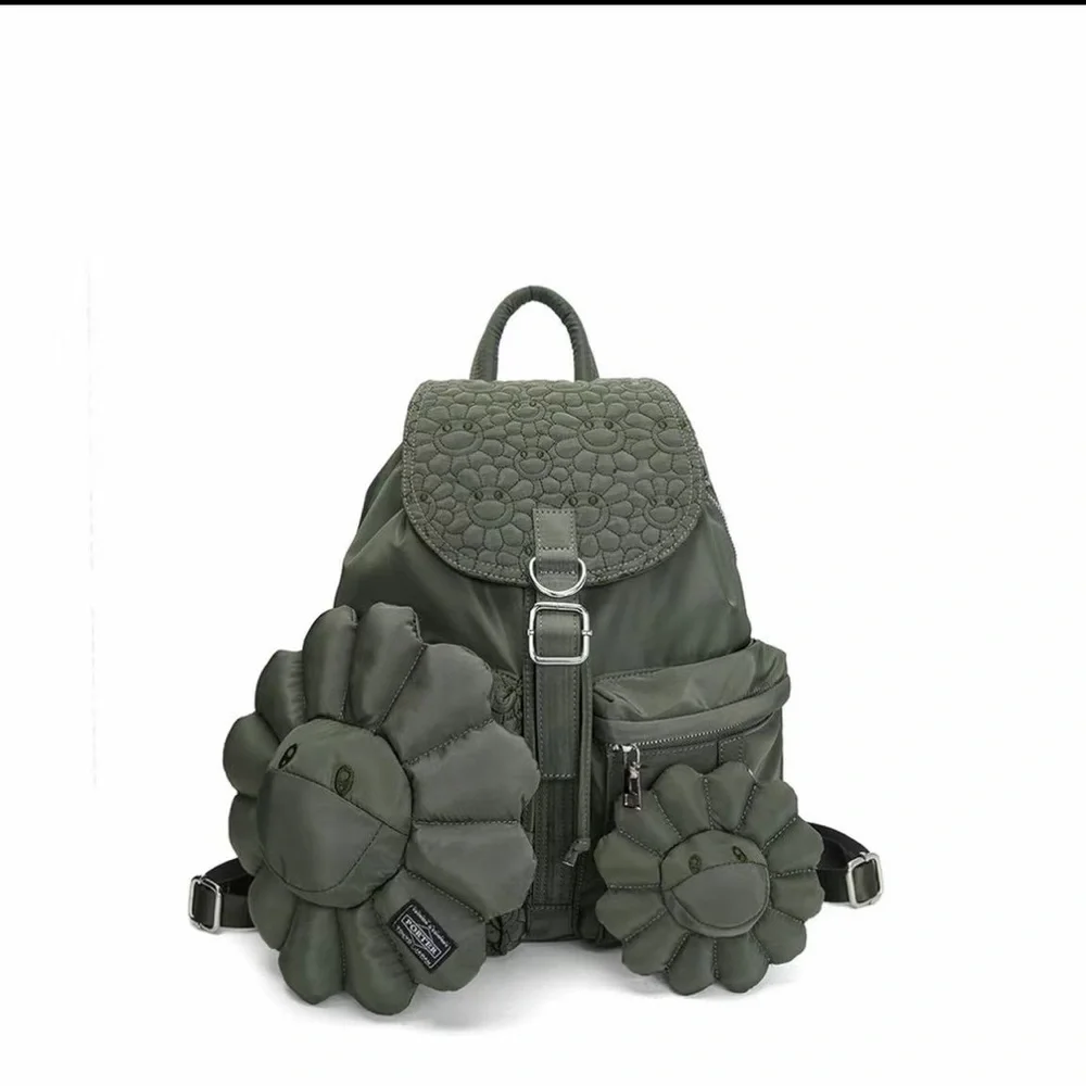 Olive Green Floral Accent Women's Backpack